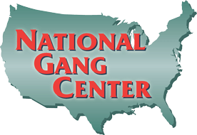 larger view of the words "National Gang Center" on top of the United States of America shape