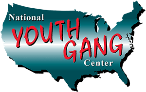 larger view of the words "National Youth Gang Center" on top of the United States of America shape
