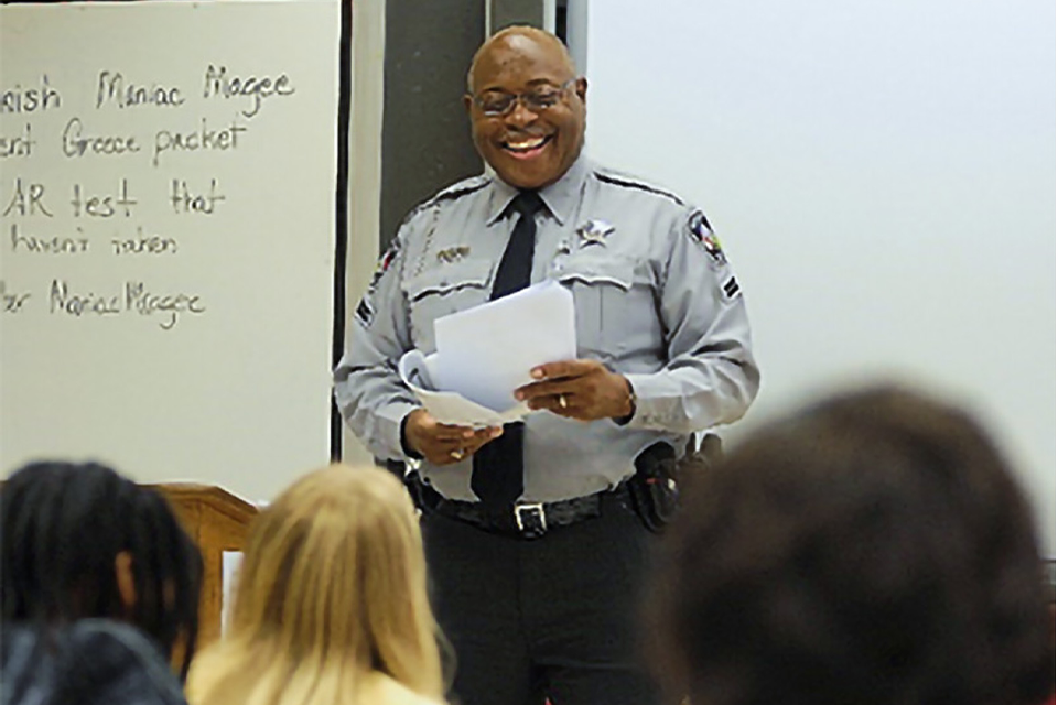 Police Officer leads a class