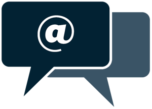 white "at" symbol inside of a dark speech bubble