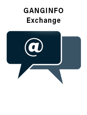 "At" symbol in a blue speech bubble under the words "GANGINFO Exchange"