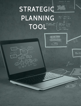 An open laptop and the words "Strategic Planning Tool"