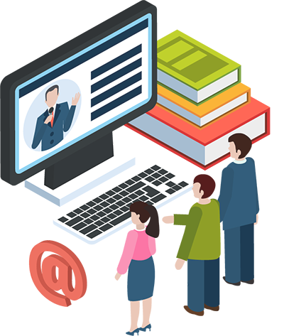 illustrated graphic of employees watching a webinar