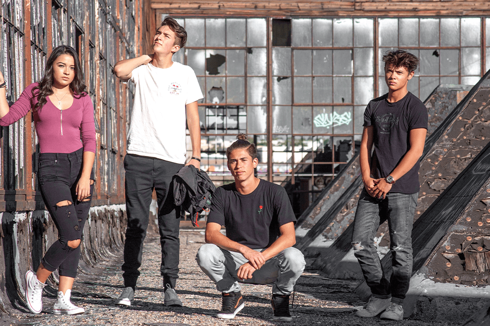 Group of teenagers looking serious